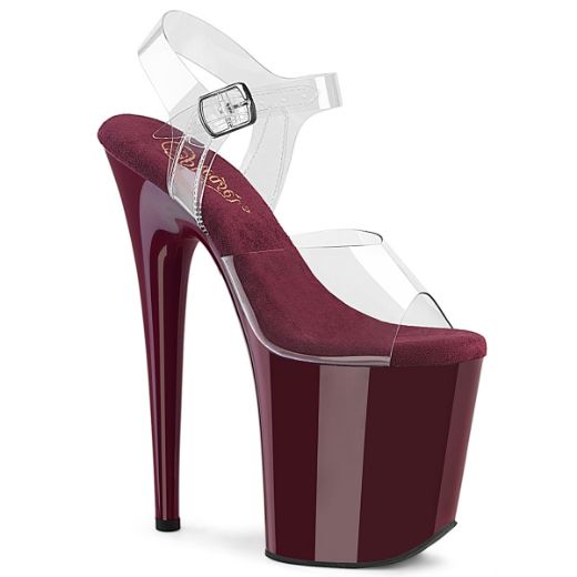 Product image of Pleaser FLAMINGO-808 Clr/Burgundy 8 Inch Heel 4 Inch PF Ankle Strap Sandal
