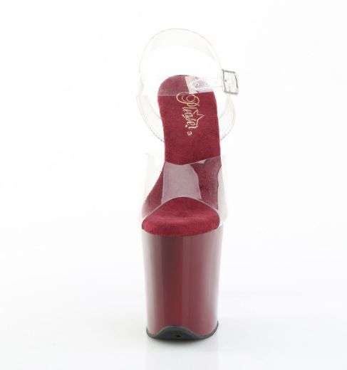 Product image of Pleaser FLAMINGO-808 Clr/Burgundy 8 Inch Heel 4 Inch PF Ankle Strap Sandal