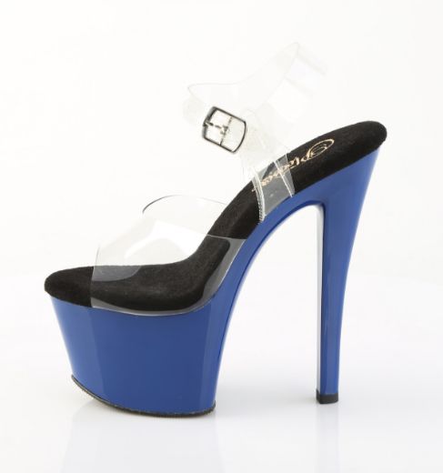 Product image of Pleaser SKY-308 Clr/Royal Blue 7 Inch Heel 2 3/4 Inch PF Ankle Strap Sandal