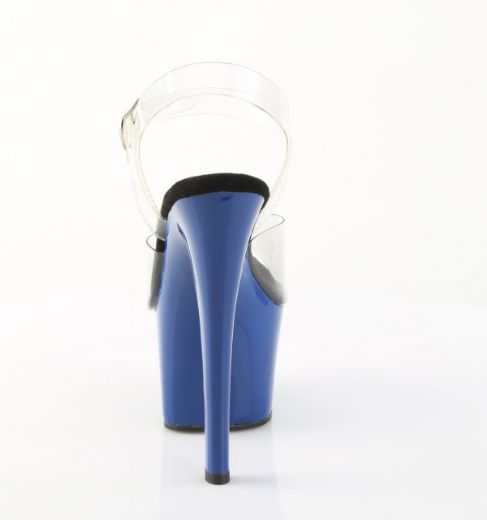 Product image of Pleaser SKY-308 Clr/Royal Blue 7 Inch Heel 2 3/4 Inch PF Ankle Strap Sandal