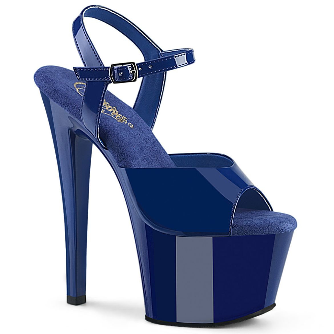 Product image of Pleaser SKY-309 Royal Blue Pat/Royal Blue 7 Inch Heel 2 3/4 Inch PF Ankle Strap Sandal