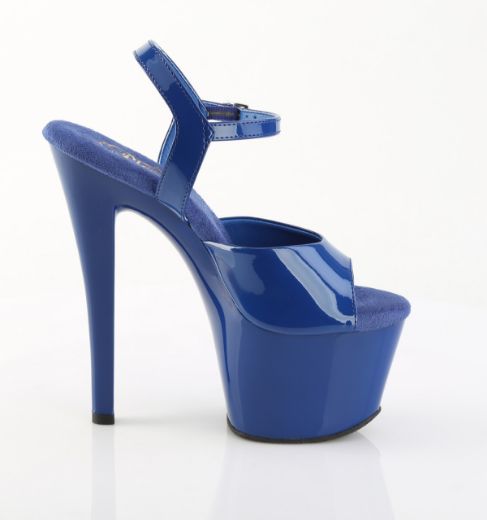 Product image of Pleaser SKY-309 Royal Blue Pat/Royal Blue 7 Inch Heel 2 3/4 Inch PF Ankle Strap Sandal