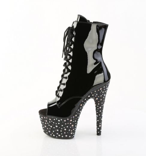 Product image of Pleaser STARDANCE-1021 Blk Pat/Blk-Slv Multi RS 7 Inch Heel 2 3/4 Inch PF Peep Toe Lace-Up Ankle Boot Side Zip