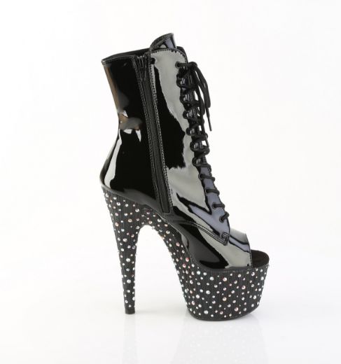Product image of Pleaser STARDANCE-1021 Blk Pat/Blk-Slv Multi RS 7 Inch Heel 2 3/4 Inch PF Peep Toe Lace-Up Ankle Boot Side Zip