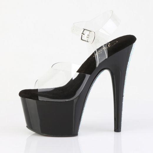 Product image of Pleaser ADORE-708CRS-2 Clr/Blk-Slv RS 7 Inch Heel 2 3/4 Inch PF Ankle Strap Sandal