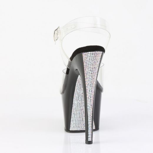 Product image of Pleaser ADORE-708CRS-2 Clr/Blk-Slv RS 7 Inch Heel 2 3/4 Inch PF Ankle Strap Sandal