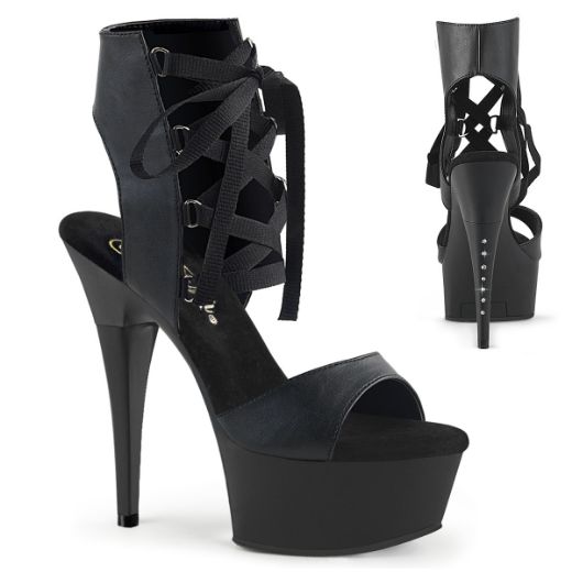 Product image of Pleaser CAPTIVA-600-14 Blk Faux Leather/Blk Matte 6 Inch Heel 1 3/4 Inch PF Lace-Up Front Sandal w/ RS on Heel