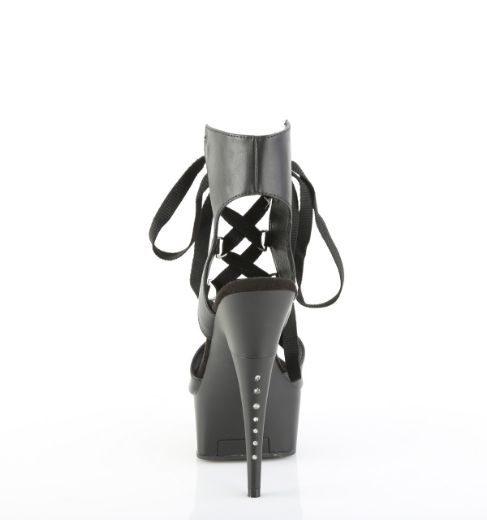 Product image of Pleaser CAPTIVA-600-14 Blk Faux Leather/Blk Matte 6 Inch Heel 1 3/4 Inch PF Lace-Up Front Sandal w/ RS on Heel