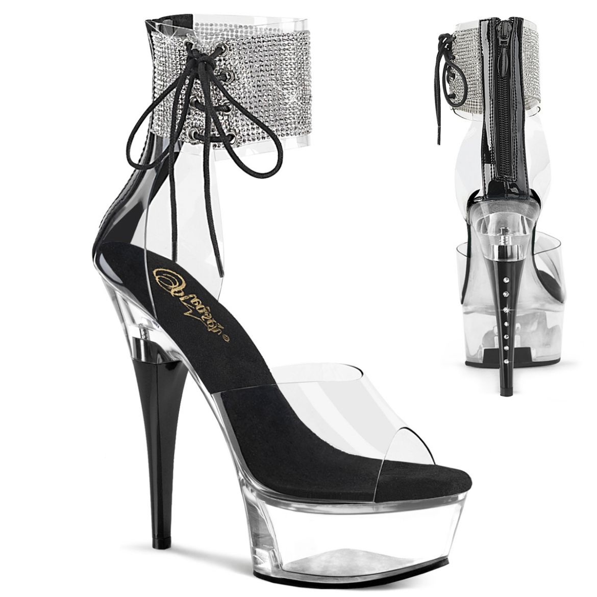 Product image of Pleaser CAPTIVA-624RS Clr/Blk 6 Inch Heel 1 3/4 Inch PF RS Ankle Cuff Sandal Back Zip