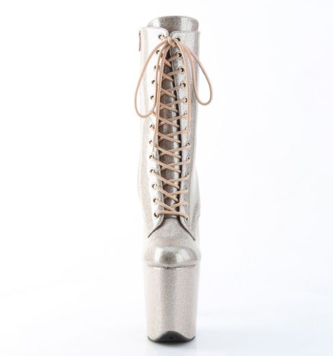 Product image of Pleaser FLAMINGO-1040GP Champagne Glitter Pat/M 8 Inch Heel 4 Inch PF Lace Up Front Ankle Boot Side Zip