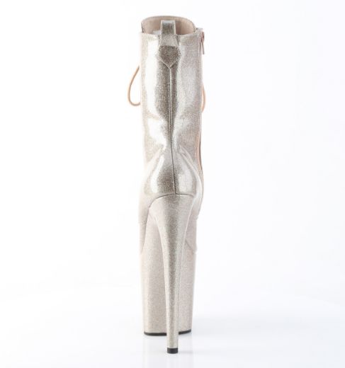 Product image of Pleaser FLAMINGO-1040GP Champagne Glitter Pat/M 8 Inch Heel 4 Inch PF Lace Up Front Ankle Boot Side Zip