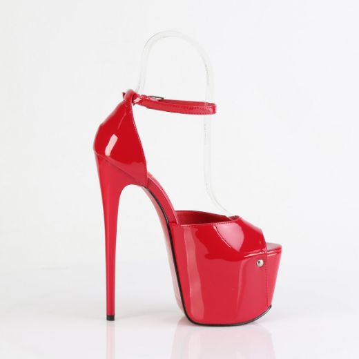 Product image of Pleaser JUBILANT-15 Red Pat 7 Inch Heel 3 Inch Concealed PF Close Back Ankle Strap Sandal