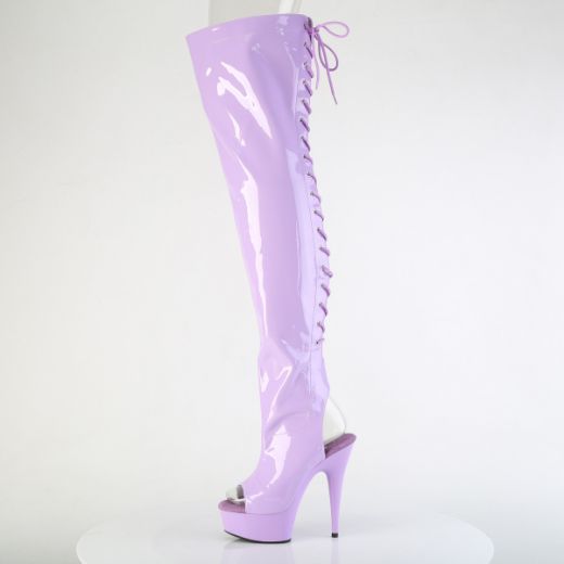 Product image of Pleaser DELIGHT-3017 Lavender Str. Pat/Lavender 6 Inch Heel 1 3/4 Inch PF Open Toe/Heel Thigh High Boot Side Zip