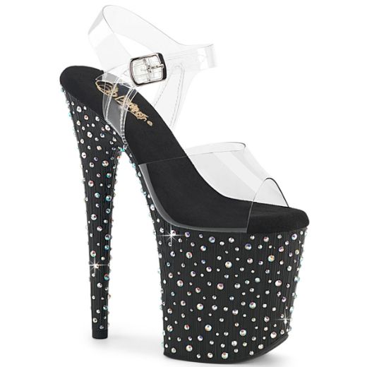 Product image of Pleaser STARDANCE-808 Clr/Blk-Slv Multi RS 8 Inch Heel 4 Inch PF Ankle Strap Sandal