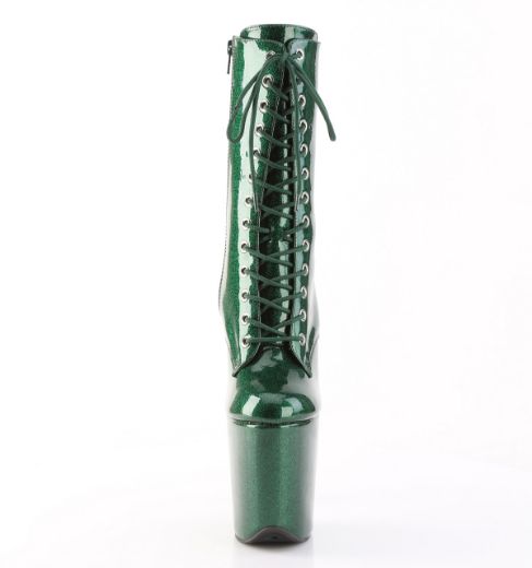 Product image of Pleaser FLAMINGO-1040GP Emerald Green Glitter Pat/M 8 Inch Heel 4 Inch PF Lace Up Front Ankle Boot Side Zip