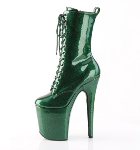 Product image of Pleaser FLAMINGO-1040GP Emerald Green Glitter Pat/M 8 Inch Heel 4 Inch PF Lace Up Front Ankle Boot Side Zip