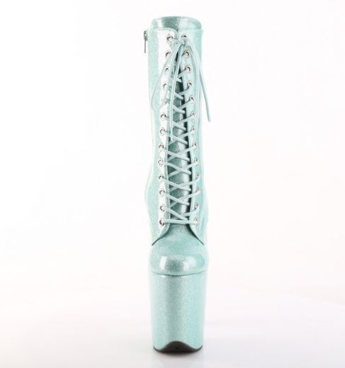 Product image of Pleaser FLAMINGO-1040GP Mint Glitter Pat/M 8 Inch Heel 4 Inch PF Lace Up Front Ankle Boot Side Zip
