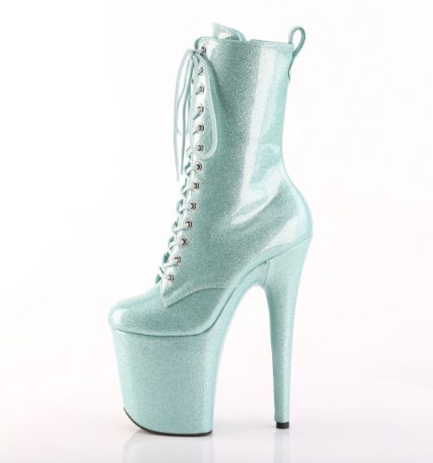 Product image of Pleaser FLAMINGO-1040GP Mint Glitter Pat/M 8 Inch Heel 4 Inch PF Lace Up Front Ankle Boot Side Zip
