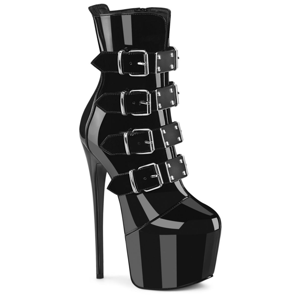 Product image of Pleaser JUBILANT-1023 Blk Pat 7 Inch Heel  3 Inch Concealed PF Strappy Ankle Boot Side Zip
