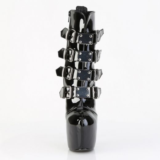 Product image of Pleaser JUBILANT-1023 Blk Pat 7 Inch Heel  3 Inch Concealed PF Strappy Ankle Boot Side Zip
