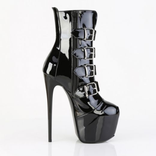 Product image of Pleaser JUBILANT-1023 Blk Pat 7 Inch Heel  3 Inch Concealed PF Strappy Ankle Boot Side Zip