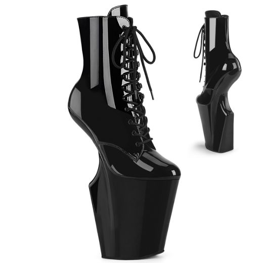 Product image of Pleaser WORSHIP-1020 Blk Pat/Blk 10 Inch Heelless 4 3/4 Inch PF Lace-Up Front Ankle Boot Inside Zip