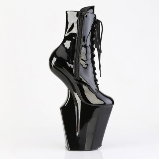 Product image of Pleaser WORSHIP-1020 Blk Pat/Blk 10 Inch Heelless 4 3/4 Inch PF Lace-Up Front Ankle Boot Inside Zip