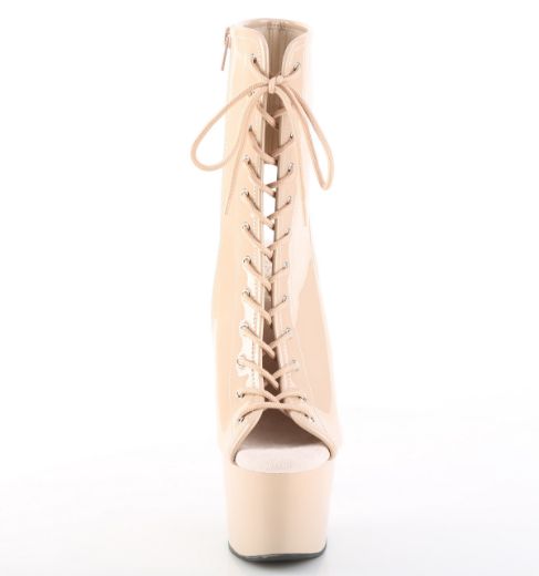 Product image of Pleaser ADORE-1016 Nude Pat/Nude 7 Inch Heel 2 3/4 Inch PF Open Toe/Heel Ankle Boot Side Zip
