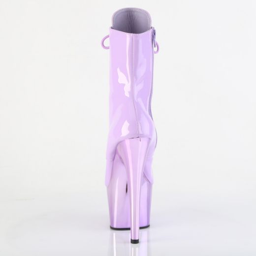 Product image of Pleaser ADORE-1020 Lavender Pat/Lavender Chrome 7 Inch Heel 2 3/4 Inch PF Lace-Up Front Ankle Boot Side Zip