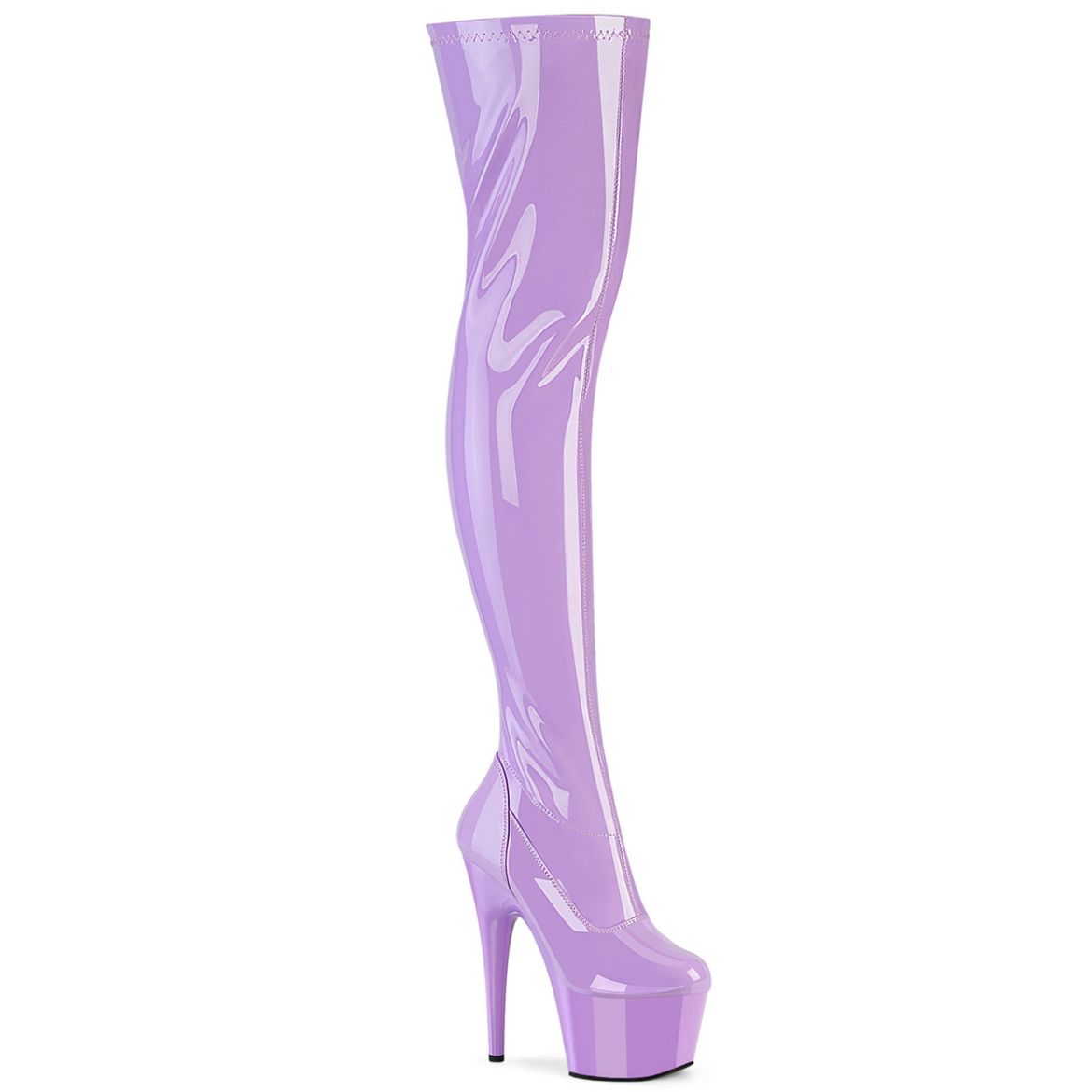 Product image of Pleaser ADORE-3000 Lavender Str. Pat/Lavender 7 Inch Heel 2 3/4 Inch PF Stretch Thigh Boot Side Zip