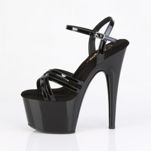 Product image of Pleaser ADORE-717 Blk Pat/Blk 7 Inch Heel 2 3/4 Inch PF Criss Cross Ankle Strap Sandal