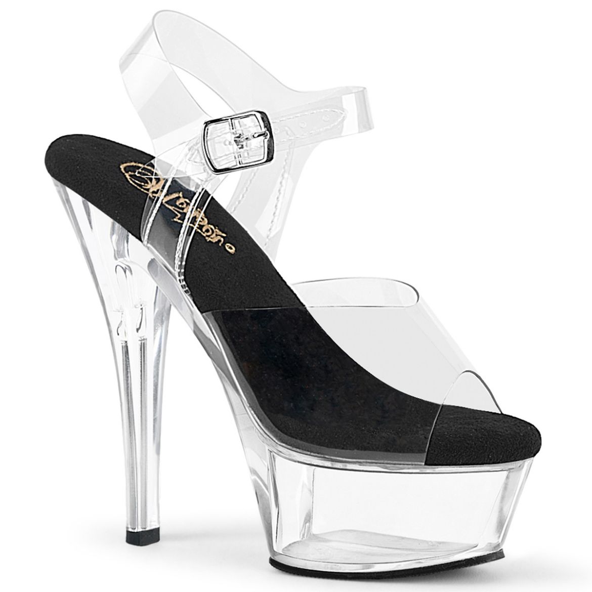 Product image of Pleaser KISS-208 Clr-Blk/Clr 6 Inch Heel 1 3/4 Inch PF Ankle Strap Sandal