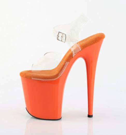 Product image of Pleaser FLAMINGO-808 Clr/Orange 8 Inch Heel 4 Inch PF Ankle Strap Sandal