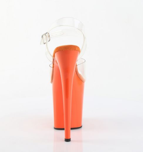 Product image of Pleaser FLAMINGO-808 Clr/Orange 8 Inch Heel 4 Inch PF Ankle Strap Sandal