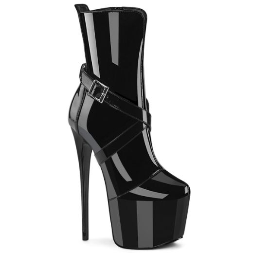 Product image of Pleaser JUBILANT-1011 Blk Pat 7 Inch Heel 3 Inch Concealed PF Ankle Boot Side Zip