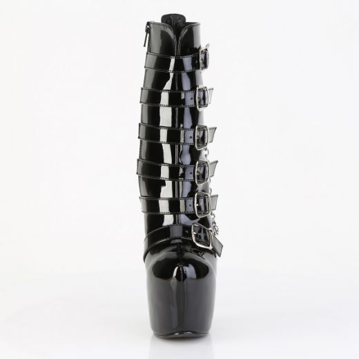Product image of Pleaser JUBILANT-1015 Blk Pat 7 Inch Heel  3 Inch Concealed PF Strappy Ankle Boot Side Zip