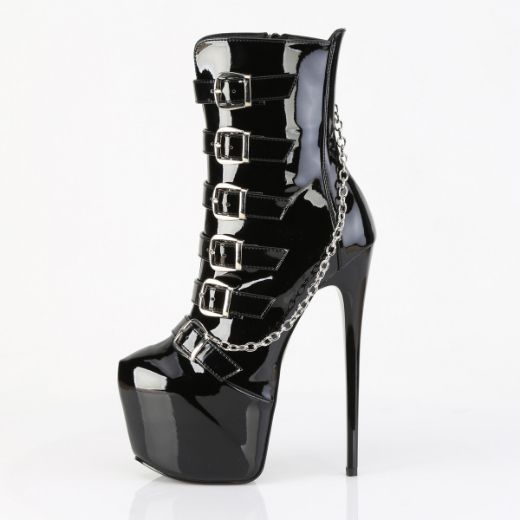 Product image of Pleaser JUBILANT-1015 Blk Pat 7 Inch Heel  3 Inch Concealed PF Strappy Ankle Boot Side Zip
