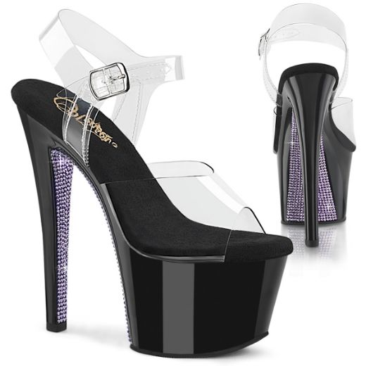 Product image of Pleaser SKY-308CRS Clr/Blk-Lavender RS 7 Inch Heel 2 3/4 Inch PF Ankle Strap Sandal