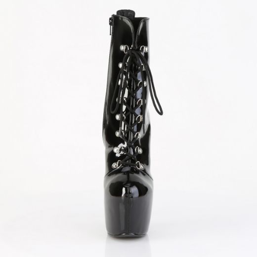 Product image of Pleaser JUBILANT-1014 Blk Pat 7 Inch Heel 3 Inch Concealed PF Lace-Up Front Ankle Boot Side Zip