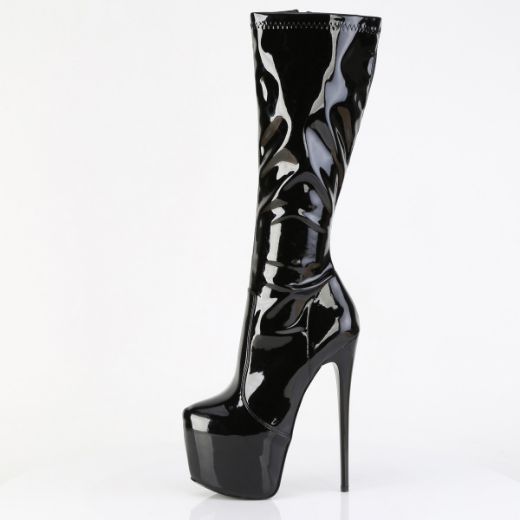 Product image of Pleaser JUBILANT-2000 Blk Str. Pat 7 Inch Heel 3 Inch Concealed PF Stretch Knee Boot Side Zip