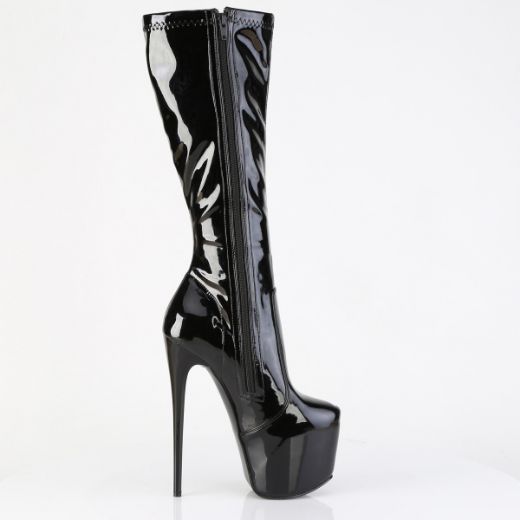 Product image of Pleaser JUBILANT-2000 Blk Str. Pat 7 Inch Heel 3 Inch Concealed PF Stretch Knee Boot Side Zip
