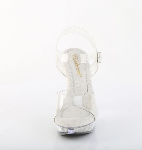 Product image of Fabulicious COCKTAIL-508SRSI Clr/Clr-Slv RS 5 Inch Heel 1 Inch PF Ankle Strap Sandal w/RS Inserts