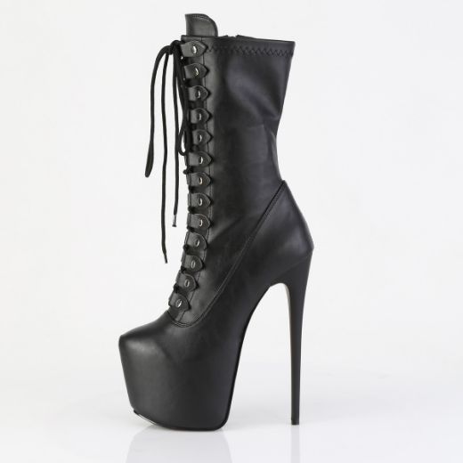 Product image of Pleaser JUBILANT-1048 Blk Str. Faux Leather 7 Inch Heel 3 Inch Concealed PF Lace-Up Mid Calf Boot Side Zip
