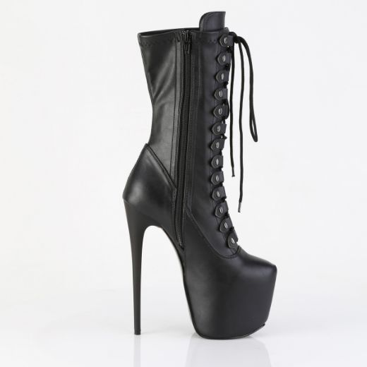 Product image of Pleaser JUBILANT-1048 Blk Str. Faux Leather 7 Inch Heel 3 Inch Concealed PF Lace-Up Mid Calf Boot Side Zip