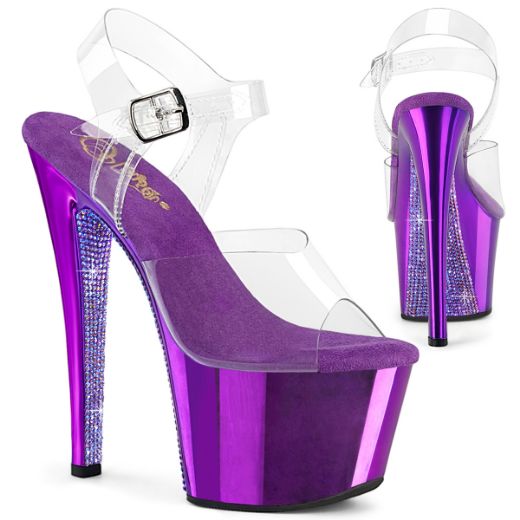 Product image of Pleaser SKY-308CHRS Clr/Purple Chrome-AB RS 7 Inch Heel 2 3/4 Inch PF Ankle Strap Sandal