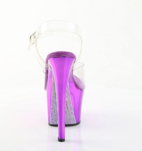 Product image of Pleaser SKY-308CHRS Clr/Purple Chrome-AB RS 7 Inch Heel 2 3/4 Inch PF Ankle Strap Sandal