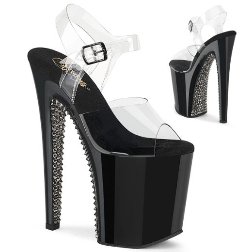 Product image of Pleaser XTREME-808SPRS Clr/Blk-Pewter 8 Inch Heel 4 Inch PF Ankle Strap Sandal w/ RS