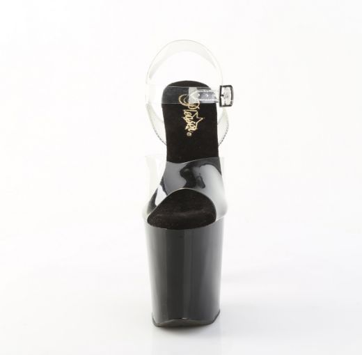 Product image of Pleaser XTREME-808SPRS Clr/Blk-Pewter 8 Inch Heel 4 Inch PF Ankle Strap Sandal w/ RS