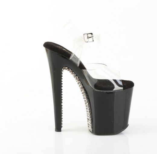 Product image of Pleaser XTREME-808SPRS Clr/Blk-Pewter 8 Inch Heel 4 Inch PF Ankle Strap Sandal w/ RS