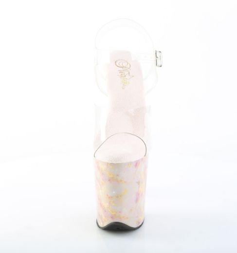 Product image of Pleaser FLAMINGO-808MB Clr/Blush-Gold Marble 8 Inch Heel 4 Inch Tinted PF Ankle Strap Sandal